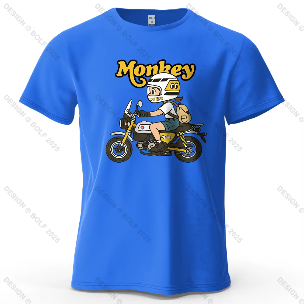 Hommes singe moto graphique à manches courtes T-Shirt 100% coton dessin animé imprimé hauts T-Shirt 
