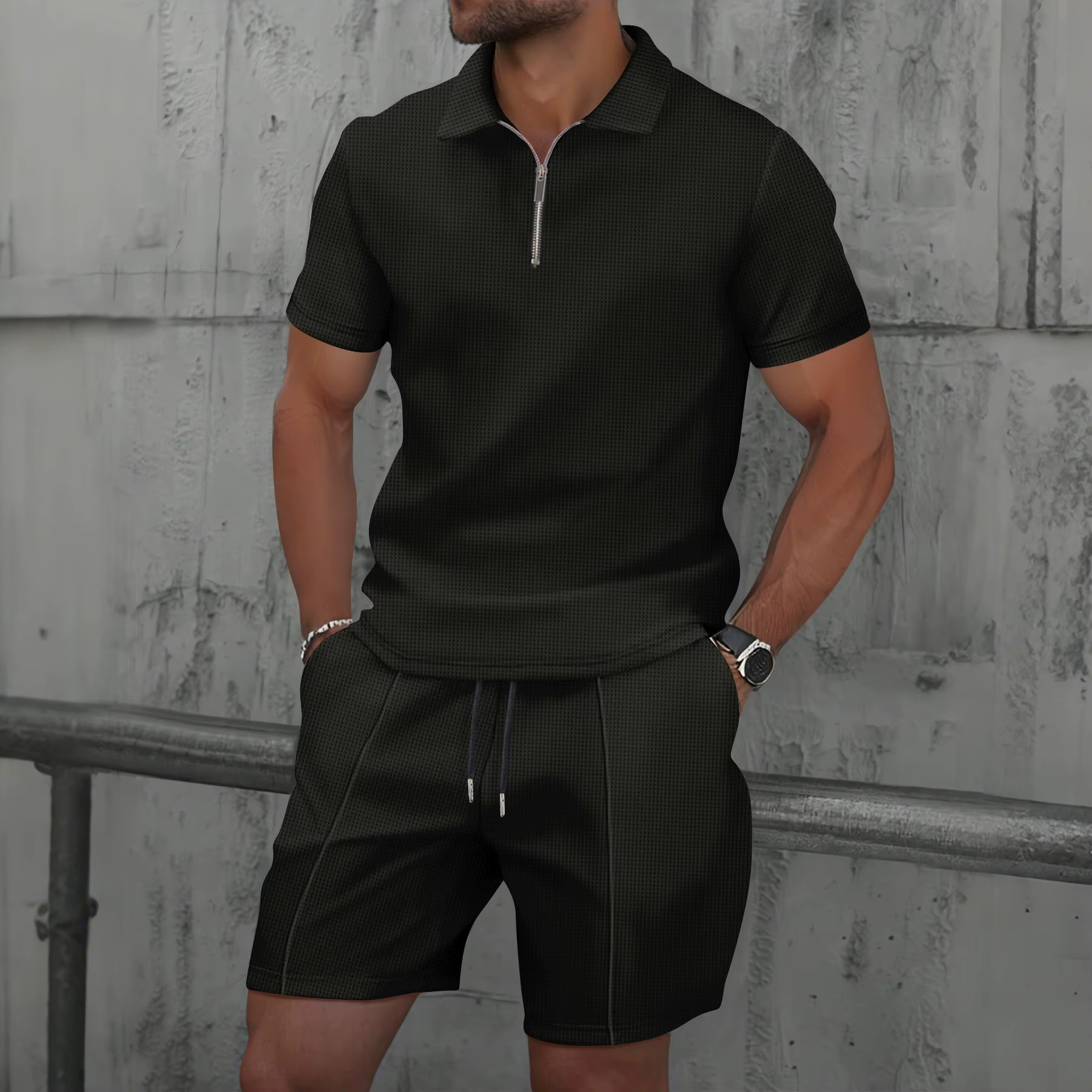 Été hommes sport Polo costume à manches courtes élégant fermeture éclair Polo et Short ensemble homm
