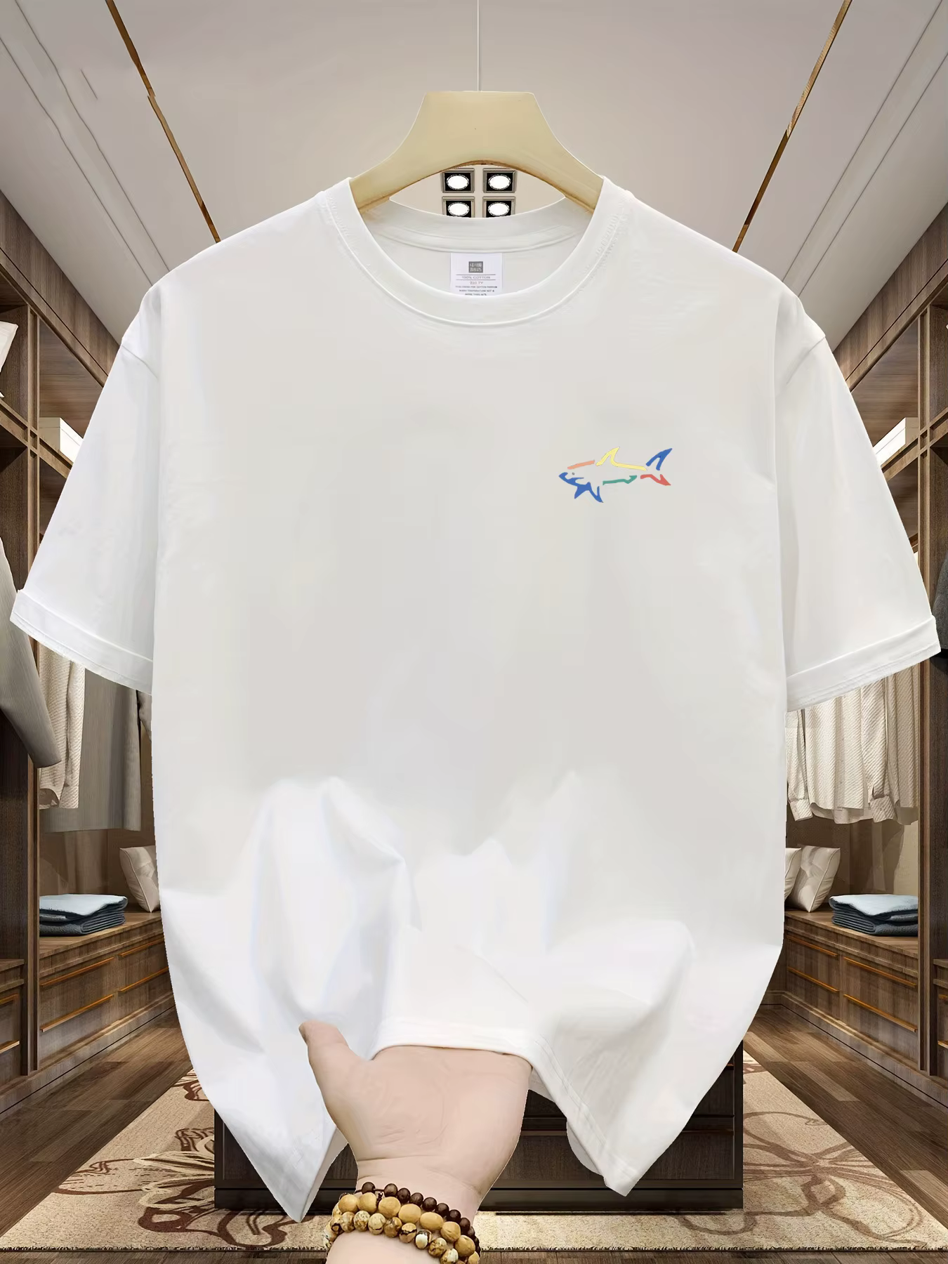 T-shirt d'été pour hommes, 100% coton, décontracté, à la mode, ample, grande taille, motif requin im