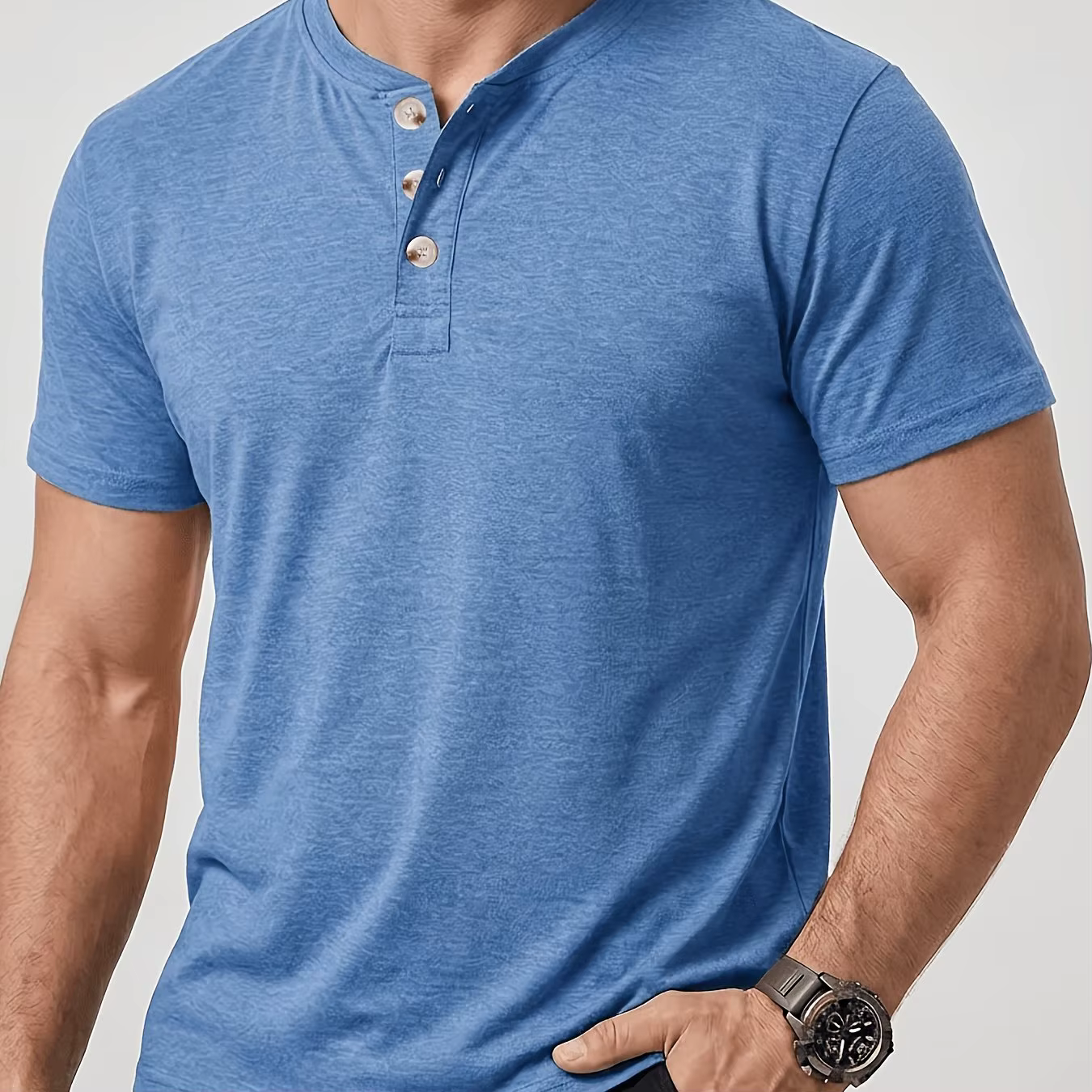 T-shirt Henley pour homme, col Henley, manches courtes, coton, couleur unie, décontracté, respirant,