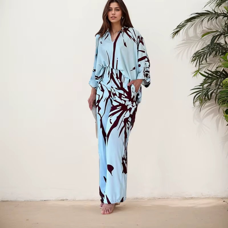 Ensemble chemise et pantalon College, haut à manches chauve-souris, pantalon large, olympiques décon