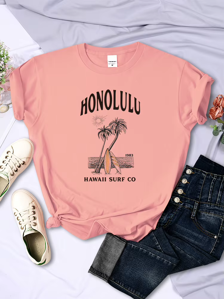 Honolulu-T-shirt manches courtes pour femme, estival et respirant, à la mode, avec imprimé hawaïen,