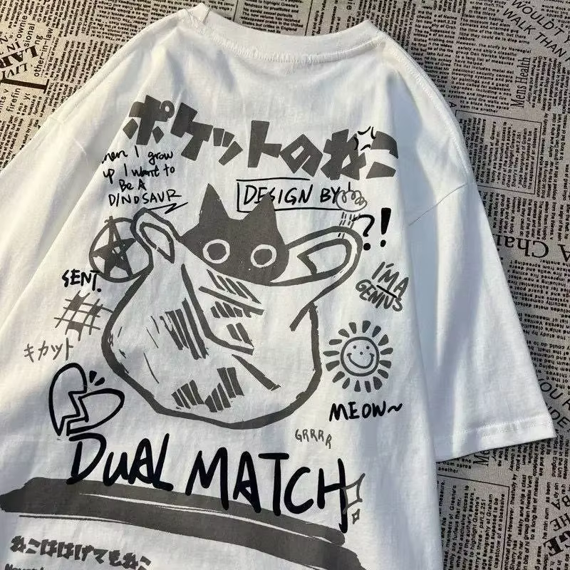 T-shirts pour femmes, imprimé de couple de dessins animés, T-shirt à manches courtes, style Harajuku
