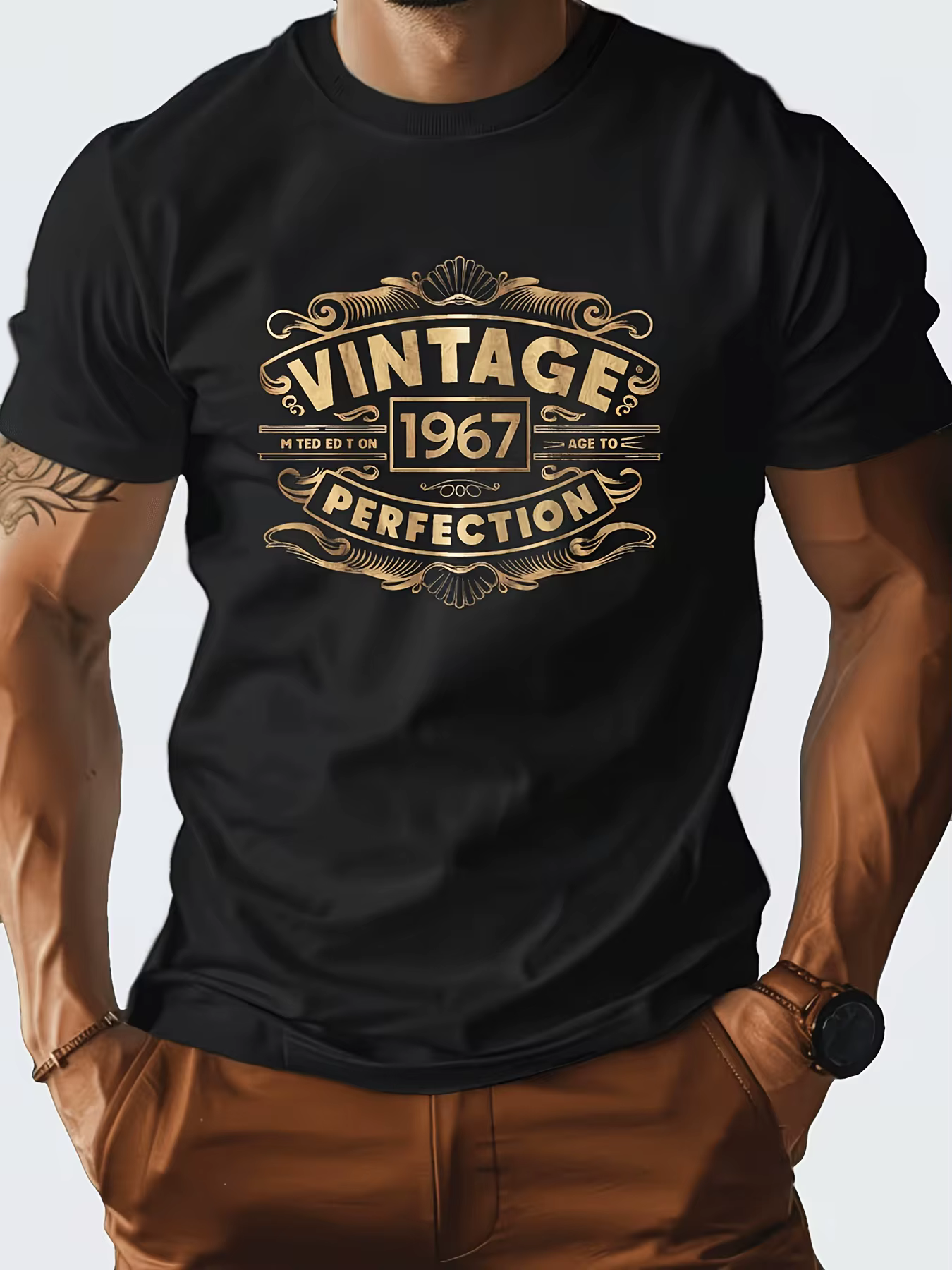 T-shirt imprimé élégant pour homme, 100% coton, polyvalent, simple, coupe ample, tendance, t-shirt d