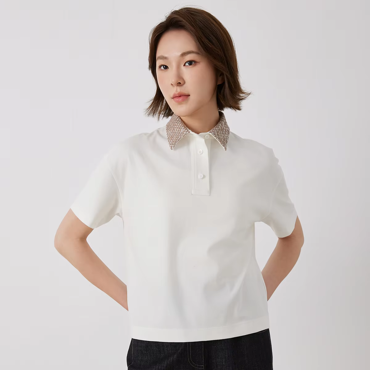 KL3158L col Polo femme léger luxe mixte coton pull T-Shirt confortable respirant décontracté haut te