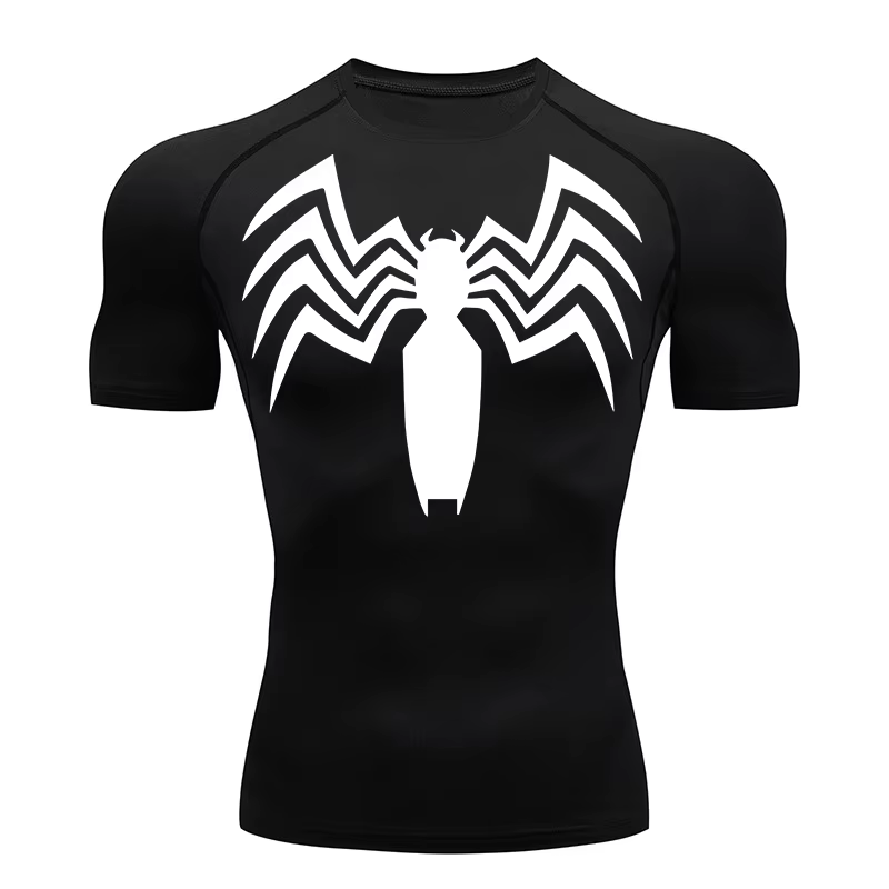 T-shirt de sport pour homme à manches courtes, imprimé araignée, ajusté, séchage rapide, idéal pour