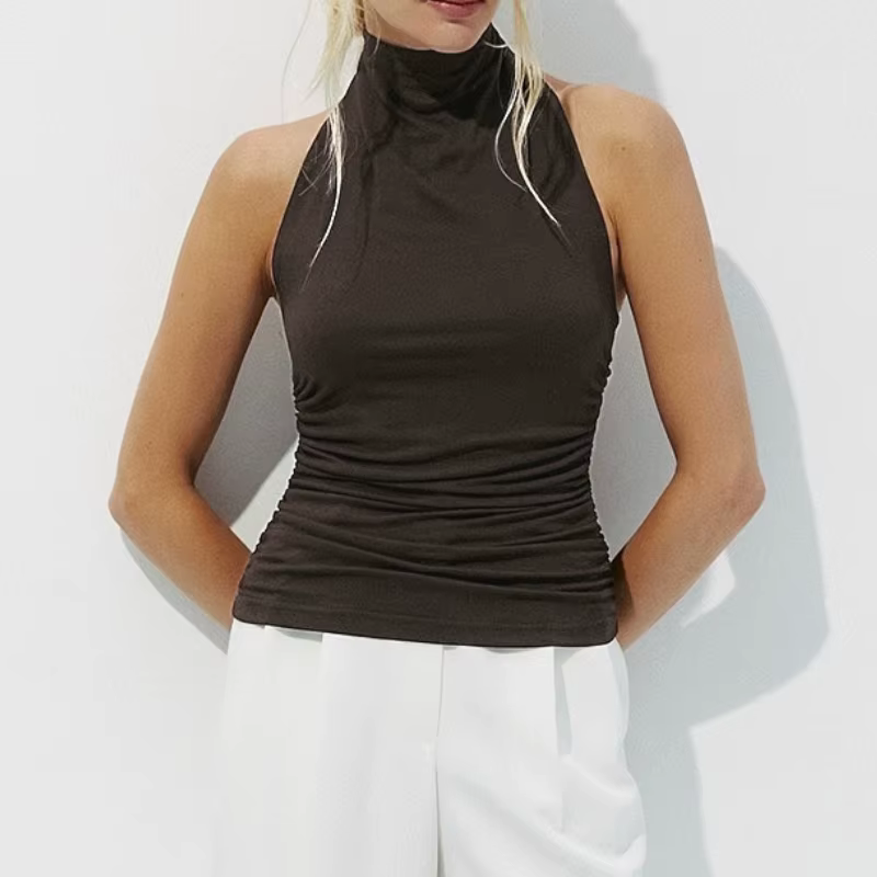 Top Chic et Sexy à Col Halter pour Femme 2026 – Débardeur Élégant Sans Manches Dos Nu, Col Semi-Mont
