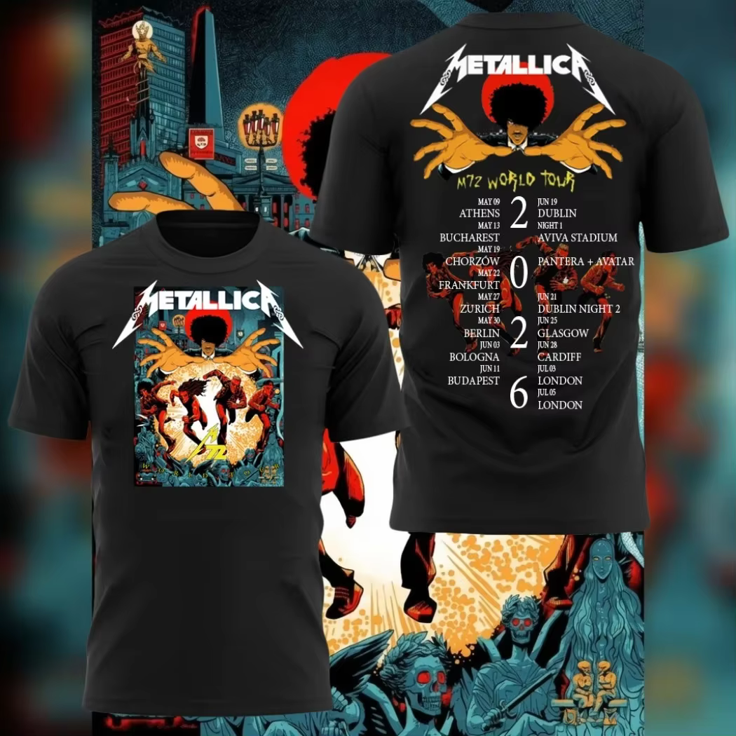 T-shirt Metallica Dublin Irlande 2026 M72 Tour pour hommes et femmes, vêtements d'été 100% coton, ha