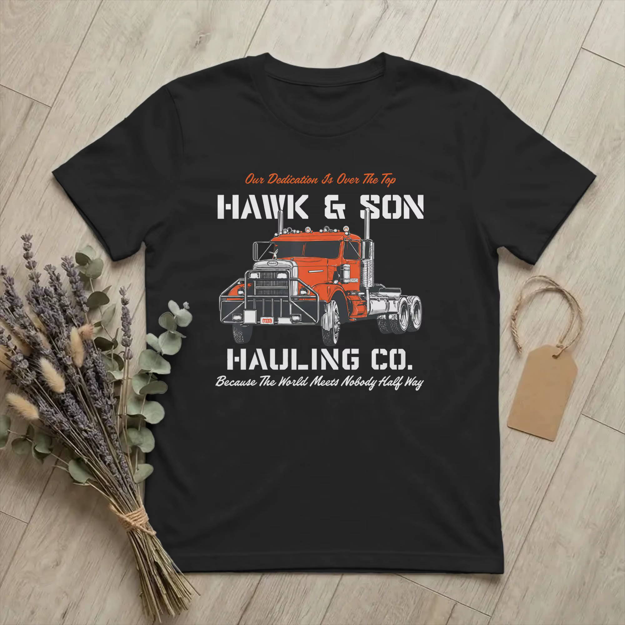 T-shirt pour homme en pur coton vintage de la marque Hawk and Son Hauling Company, col rond, manches