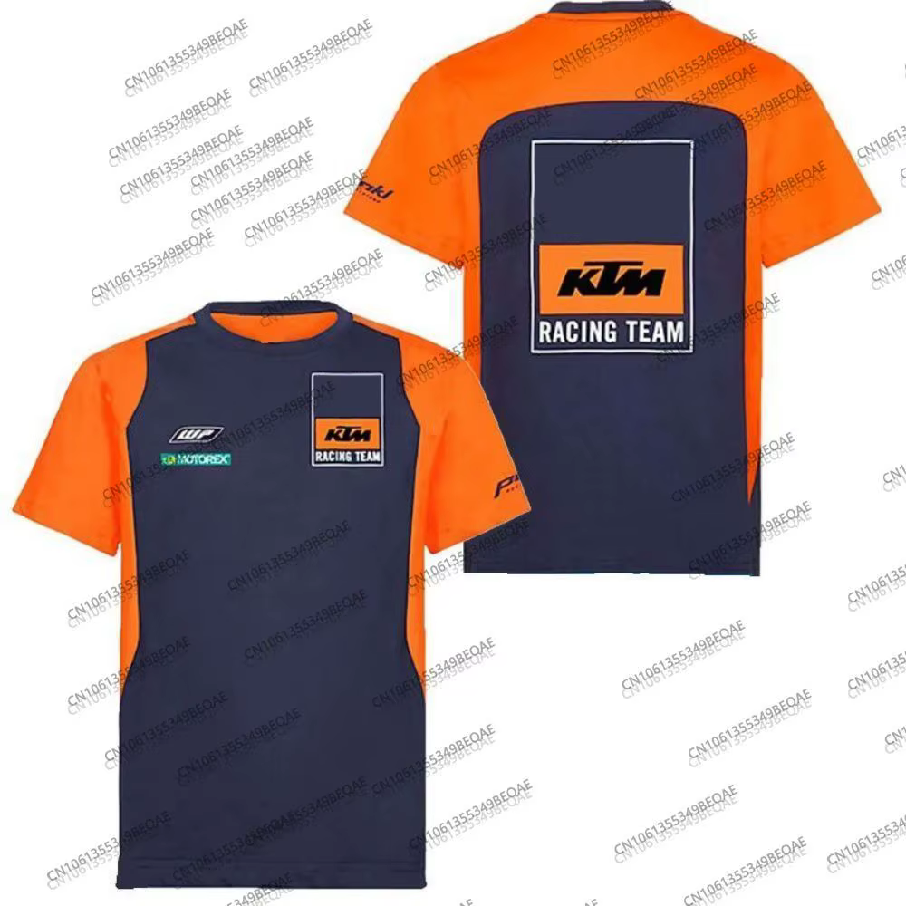 T-shirt à manches courtes à blocs de couleurs sur le thème de l'équipe KTM Racing, style sportif déc