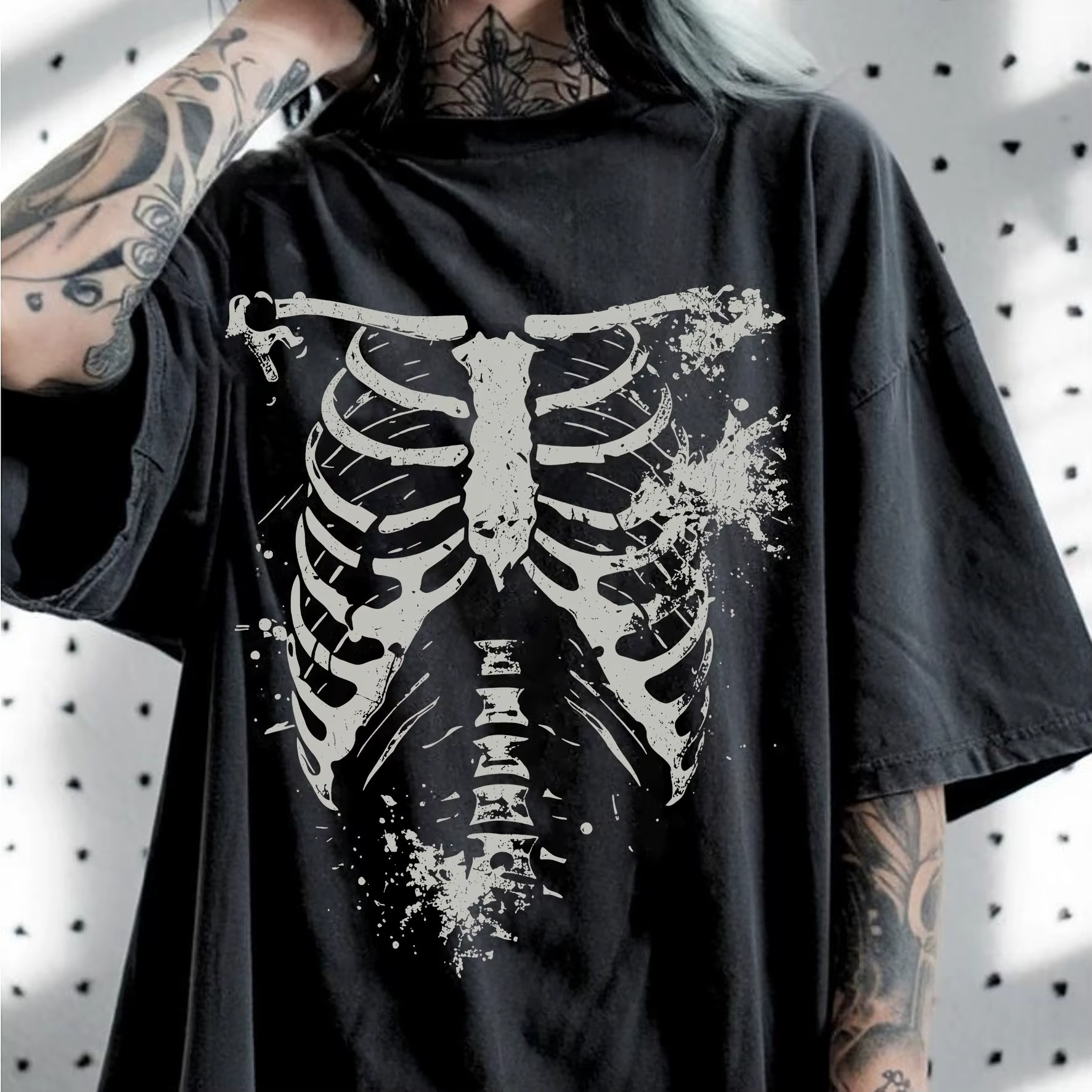 T-shirt décontracté unisexe à imprimé crâne style sombre, grande taille, nouveauté été