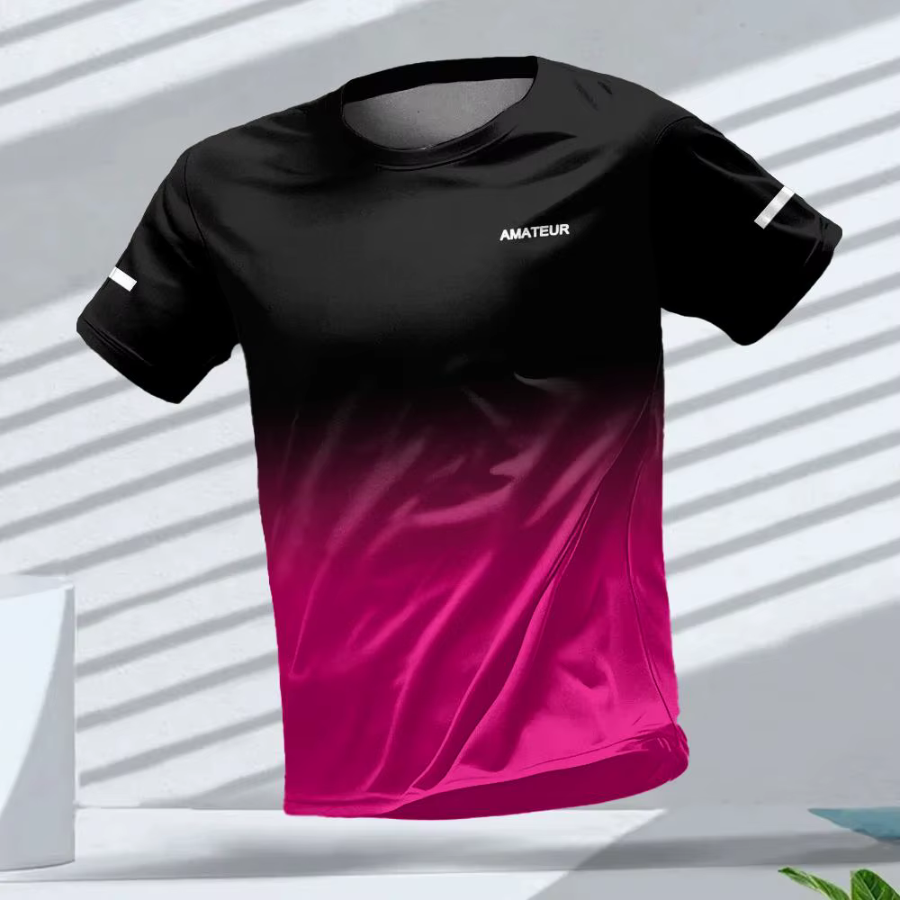 T-shirt pour hommes Sports de plein air T-shirts de course motif dégradé imprimé T-shirt confortable