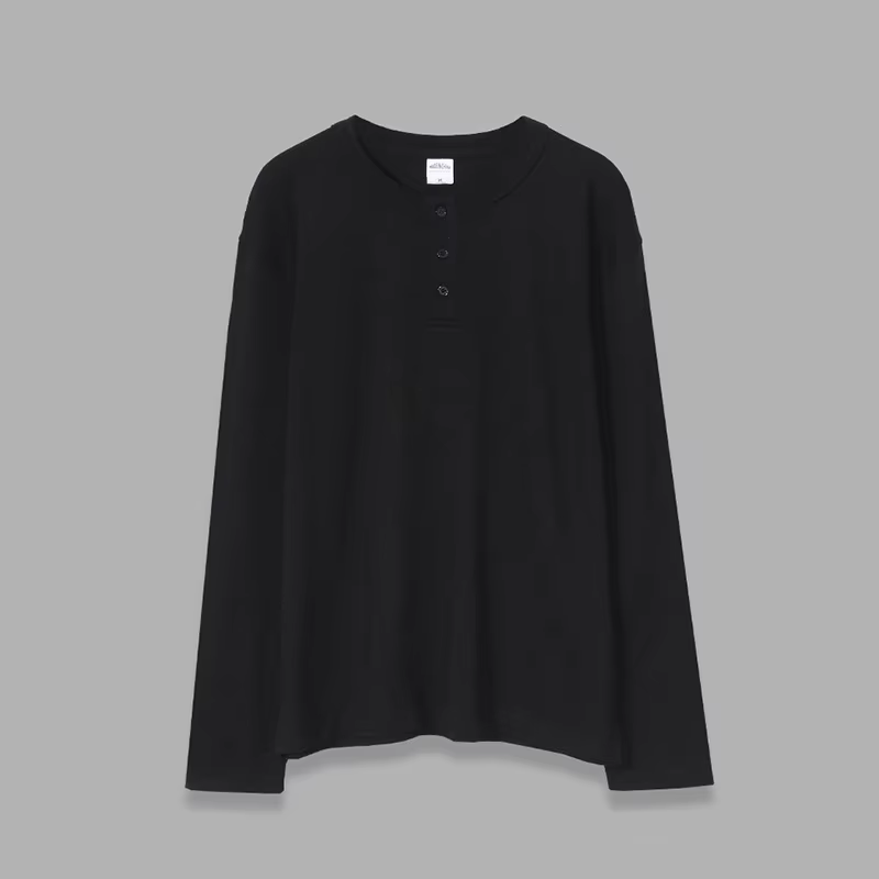 Amikaji-T-shirt à manches longues en coton de bambou lavé pour hommes, document solide, col Henry, 3