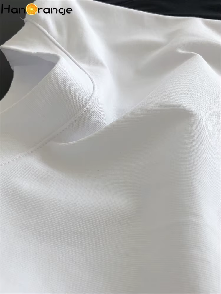 HanOrange-T-shirt à Manches Courtes et Col Rond pour Femme, Haut Vintage, Simple, Fin, Décontracté,