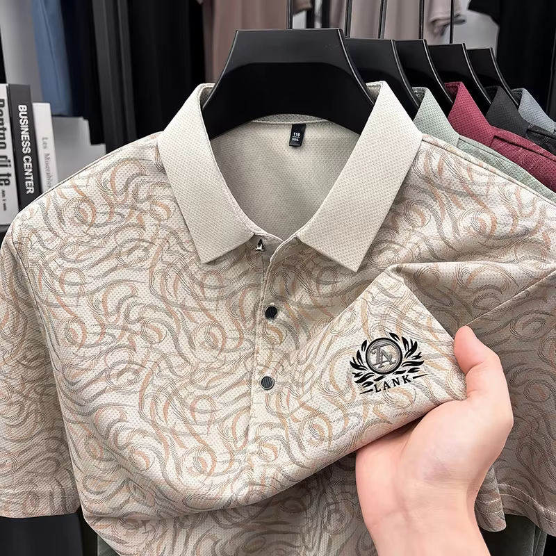 Polo léger brodé pour homme, manches courtes, col imprimé, haut décontracté pour le quotidien et les