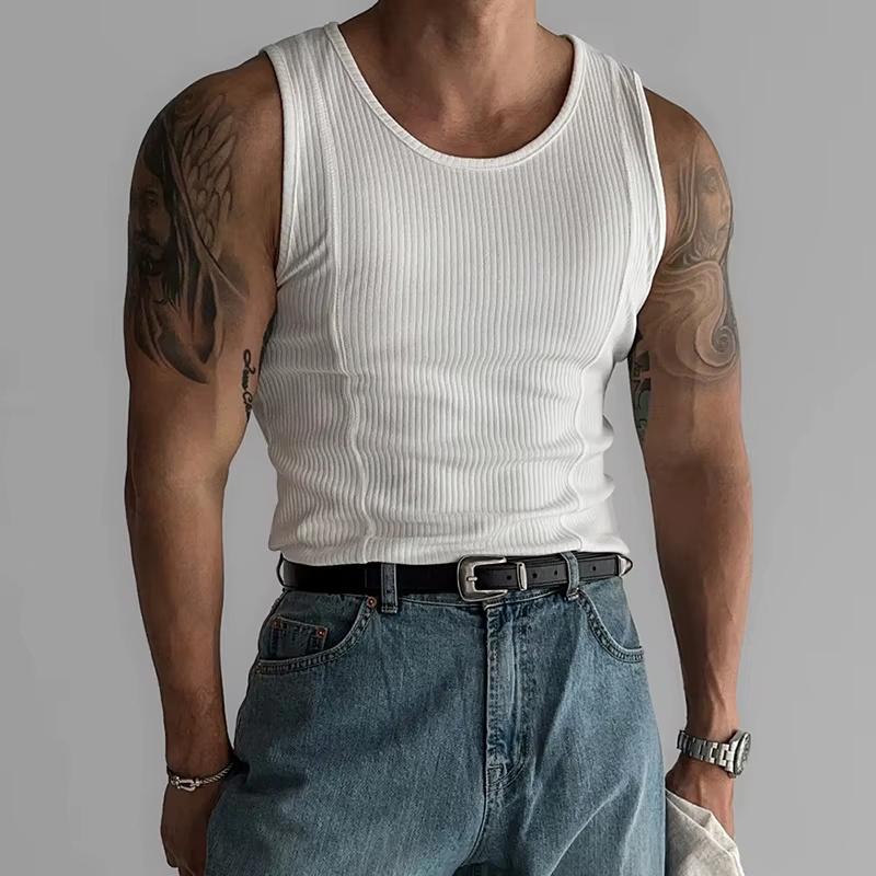 Camisole Slim pour Homme, Précieux et Décontracté, Mode Y, Simple, Solide, Document, Glace de Lit, S