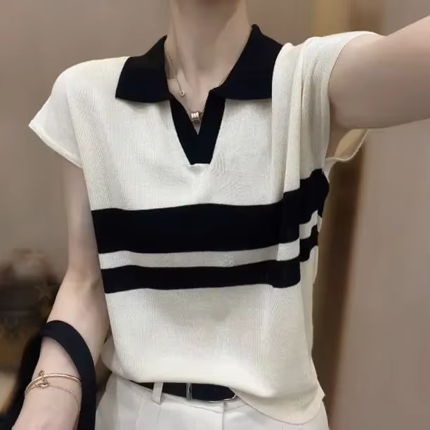 T-shirt Baggy Blanc en Coton pour Femme, 100 Belgi, Col Polo, Vêtements Populaires Coréens, Bon Marc
