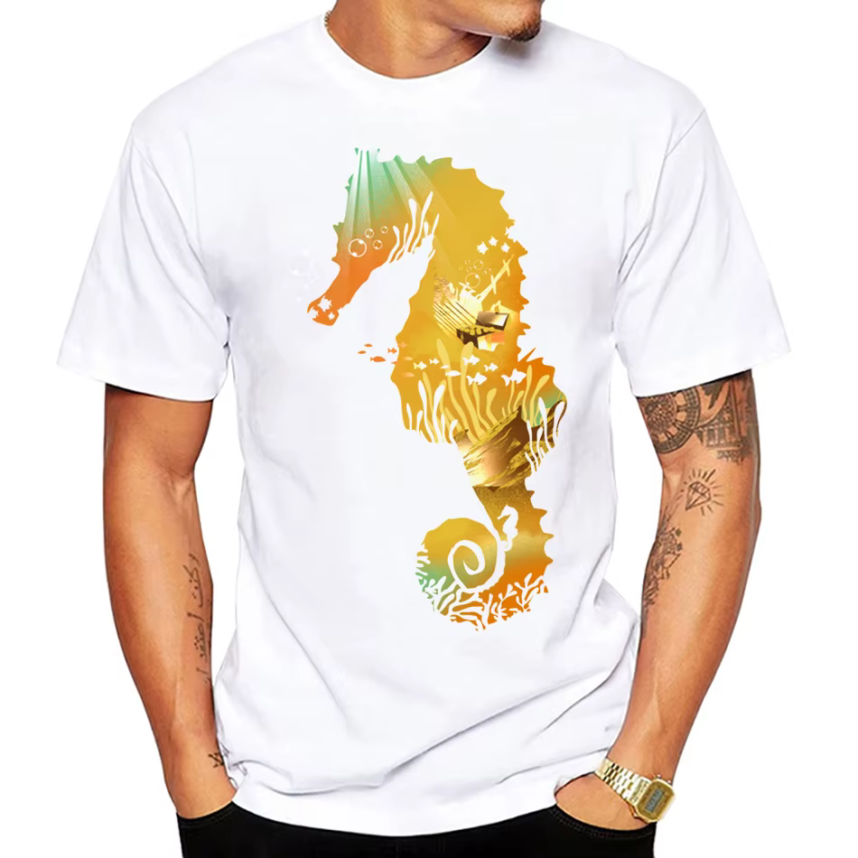 T-shirt hippocampe Kame Landscape pour hommes, t-shirts Zones Me, vêtements unisexes, mode amusante,