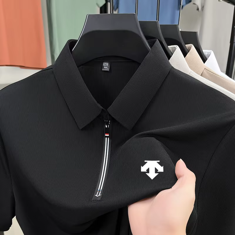 Polo à revers imprimé pour homme, haute qualité, demi-zip, manches courtes, couleur unie, t-shirt d'