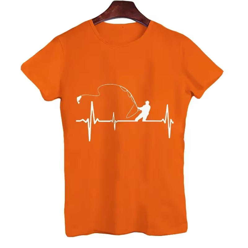 T-shirts pour hommes pêche à la mouche battement de coeur impulsion impression chemise drôle à manch