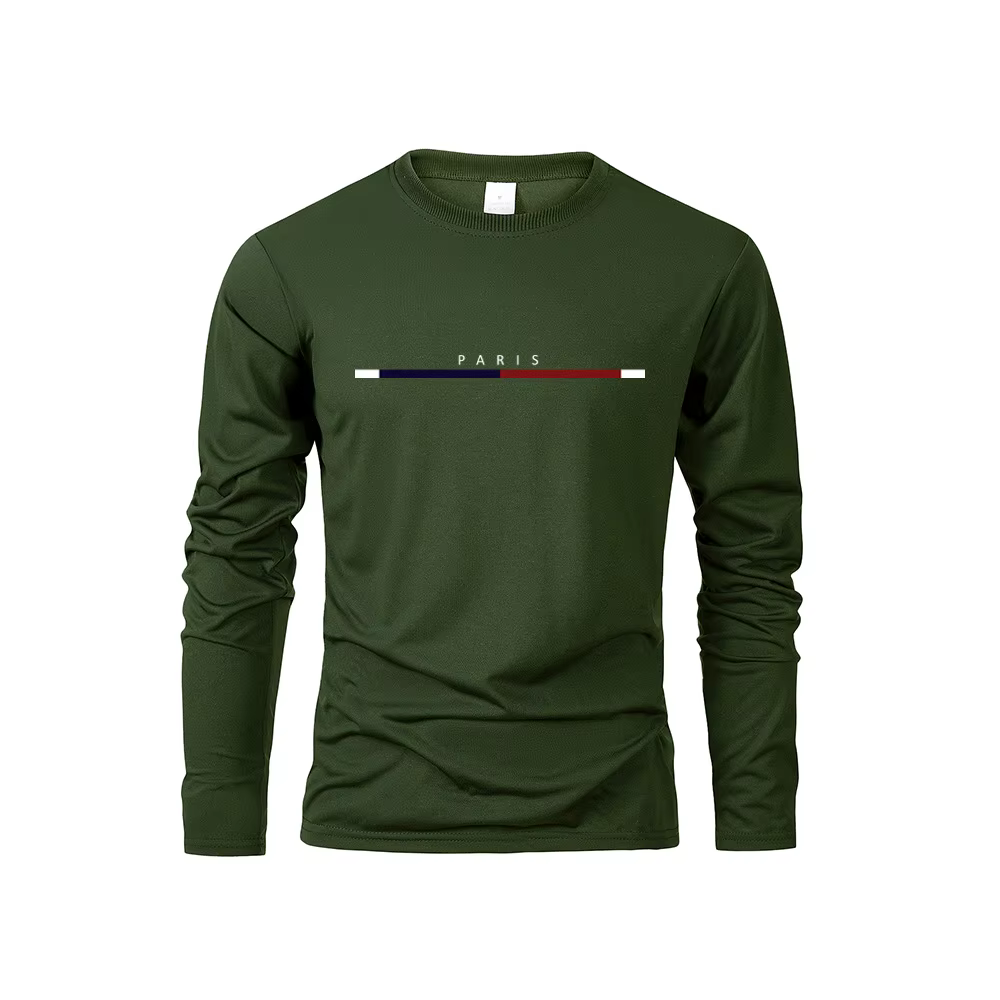 Hommes à manches longues t-shirts de PARIS impression couleur unie décontracté hauts automne haute q