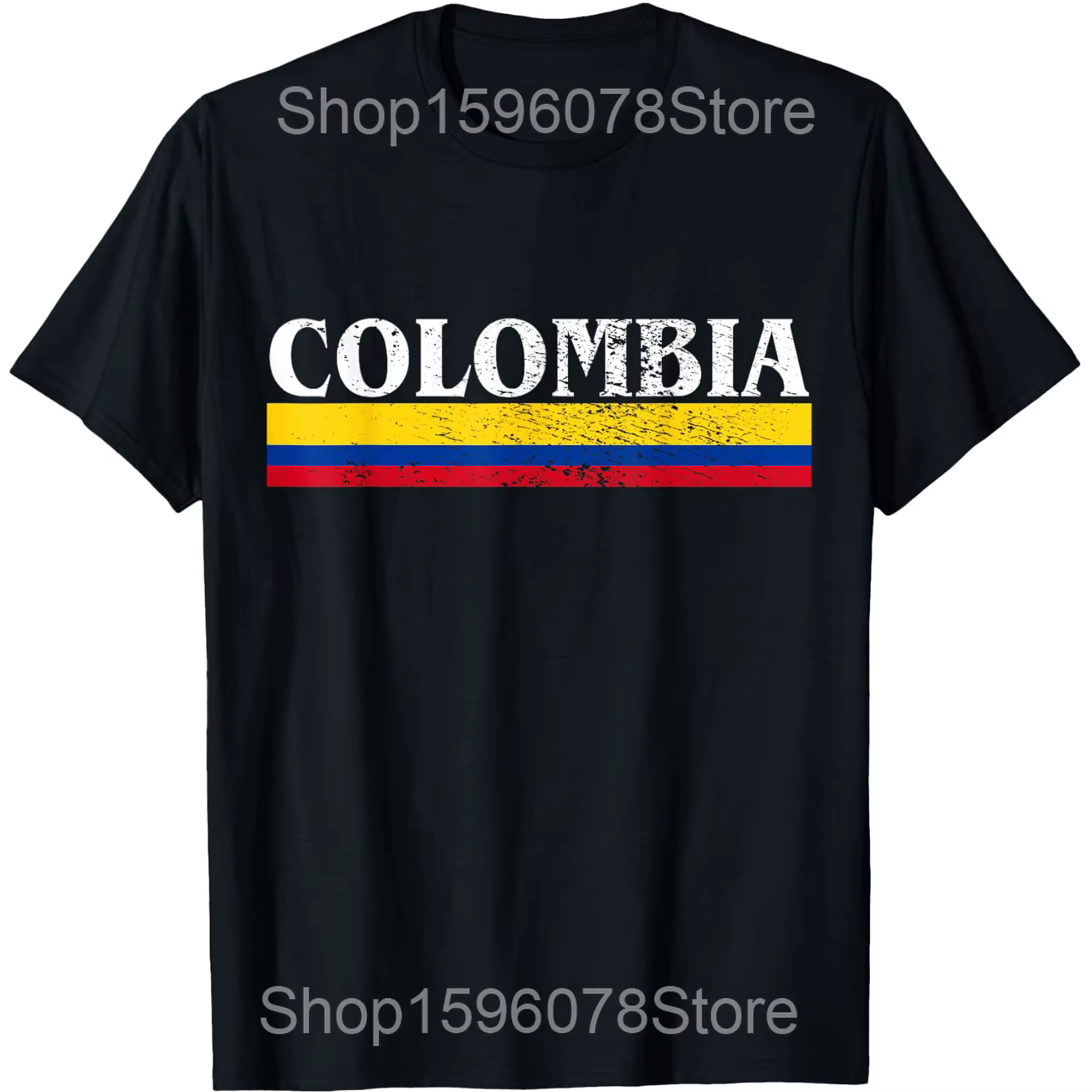 T-shirt unisexe à manches courtes en pur coton avec drapeau de la Colombie, humoristique, style stre