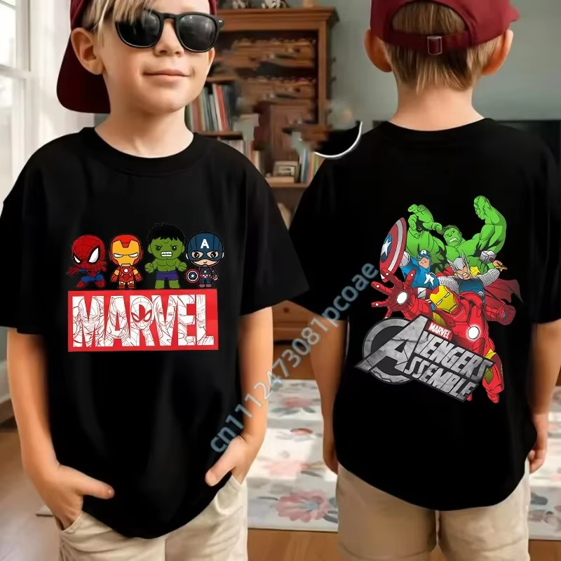 T-shirts décontractés à manches courtes et col rond pour enfants, série de super-héros Marvel, pour 