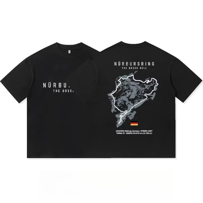 T-shirt à manches courtes en pur coton imprimé avec la carte du circuit North Loop pour hommes, vête