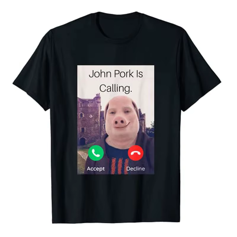 John Pork Is Calling answer and Phone T-Shirt, Humor Funny Pig Lover Graphic Tee Top, Streetwear Fas
