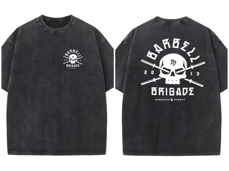 BARBELL-T-Shirt Décontracté à Manches Courtes pour Homme, 100% Coton, Style Vintage Délavé, Hip Hop,