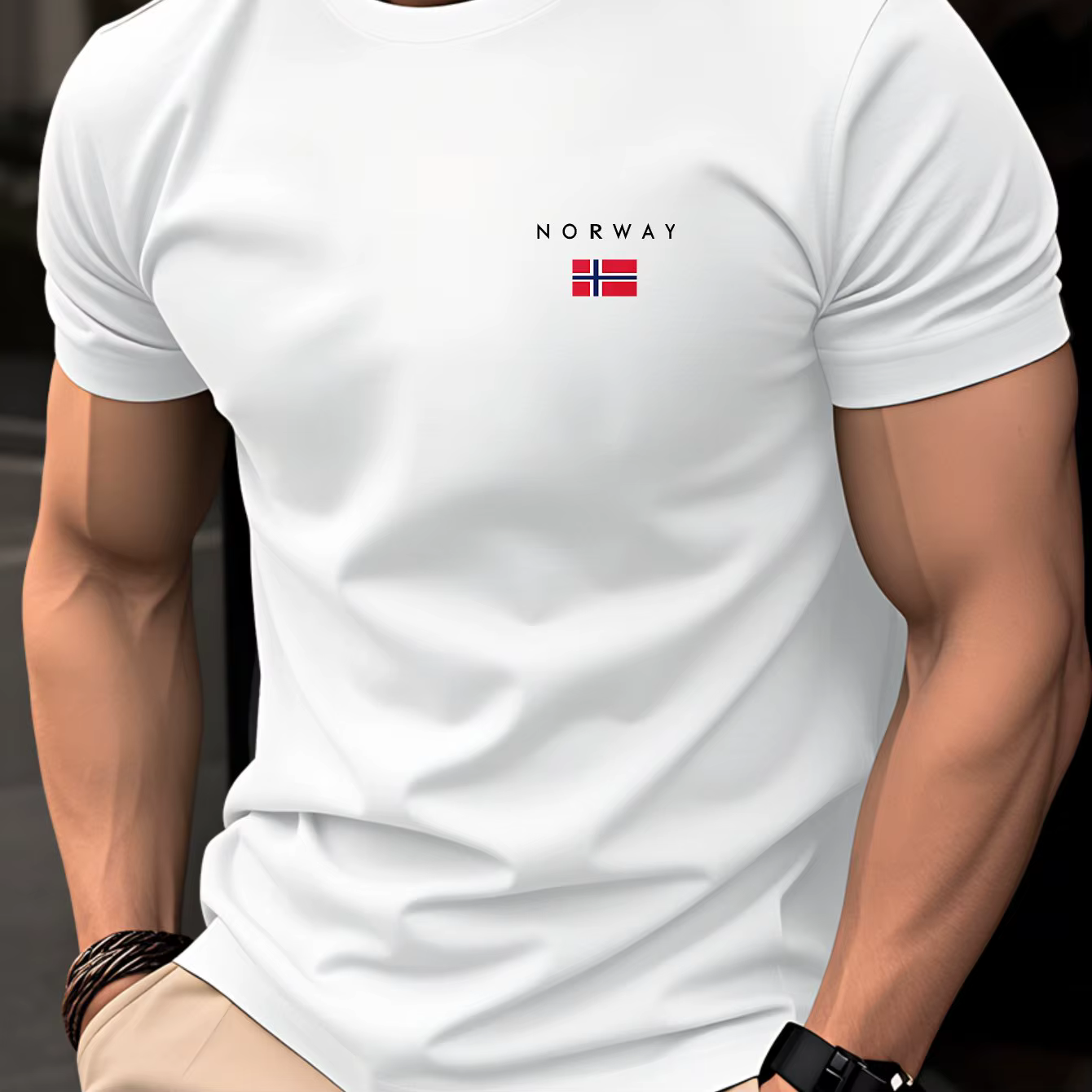 T-shirt noir à col rond pour hommes, imprimé drapeau norvégien, tee-shirt décontracté à manches cour