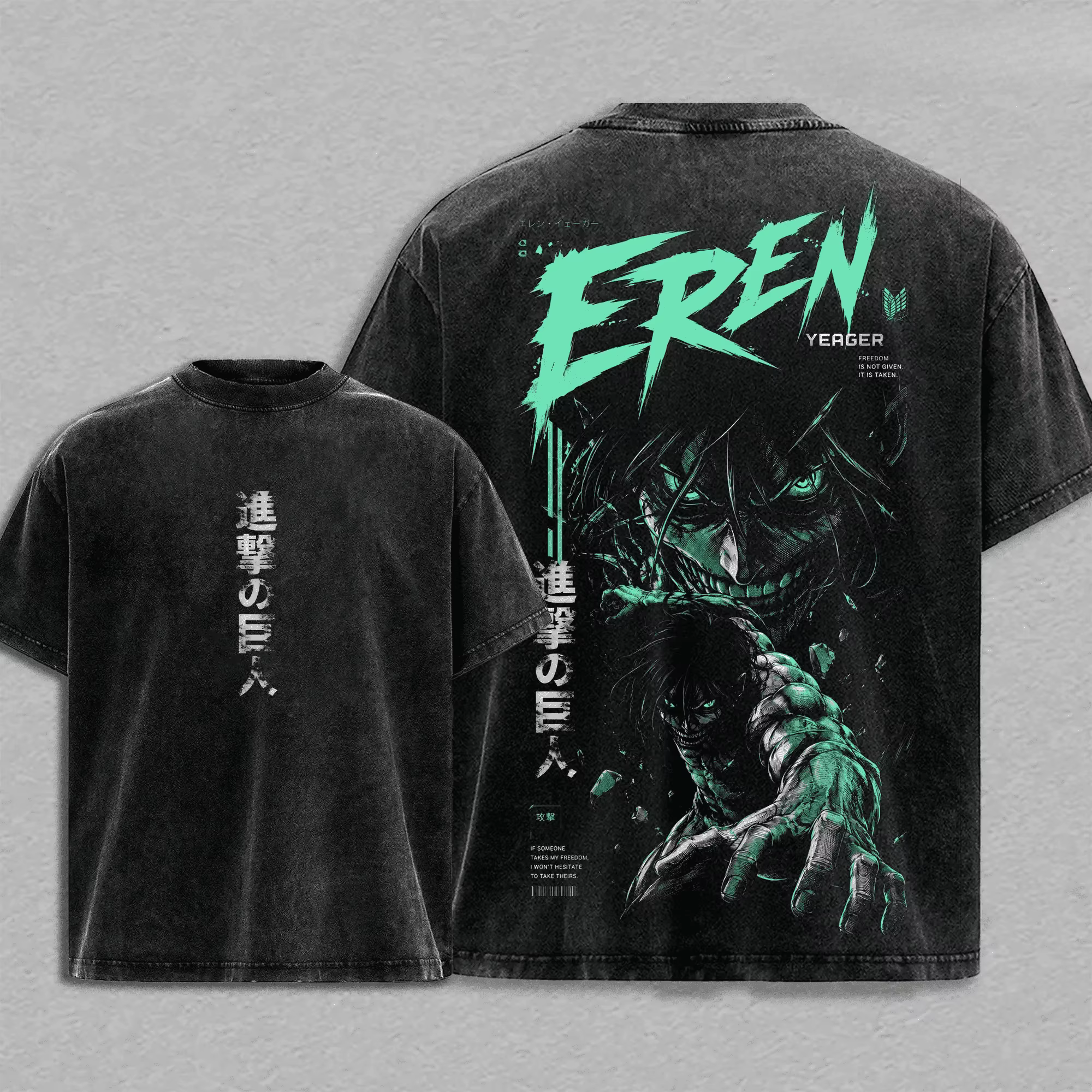 T-shirt Manga L'Attaque des Titans Eren Jager, T-shirt vintage délavé surdimensionné, vêtements pour