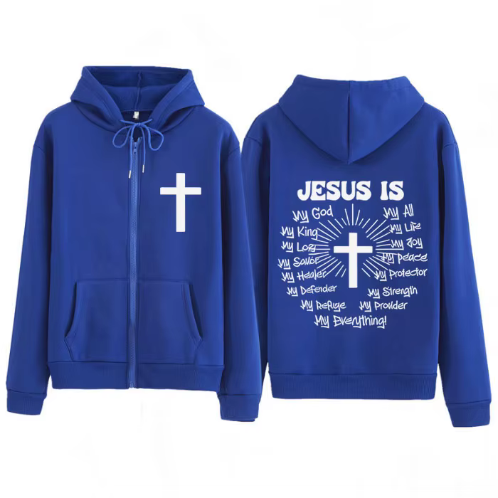Sweat-shirt à capuche zippé unisexe avec imprimé graphique « Jésus est Dieu Jésus est Roi », style h