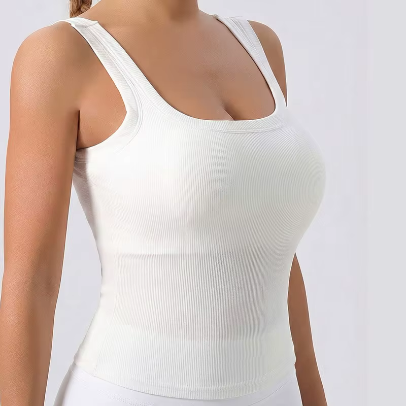 Débardeur côtelé rembourré sans manches pour femme, style racerback, idéal pour l'été et le sport