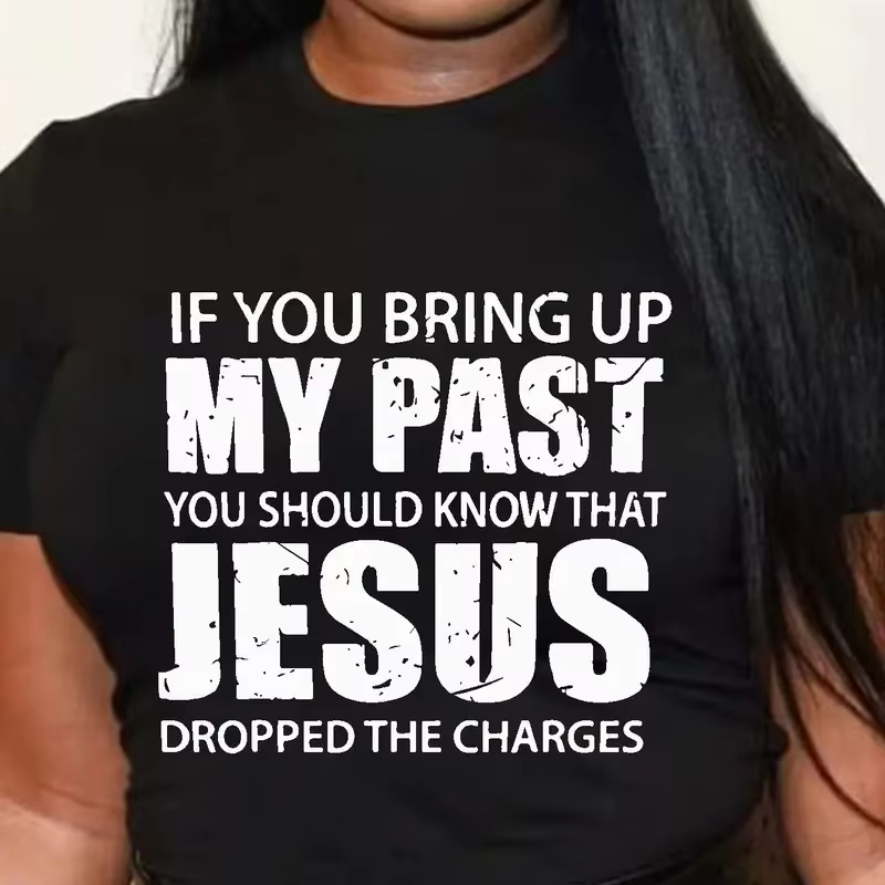 T-shirt à Manches Courtes et Col Rond pour Femme, avec Imprimé de Jésus et Charge Tombée