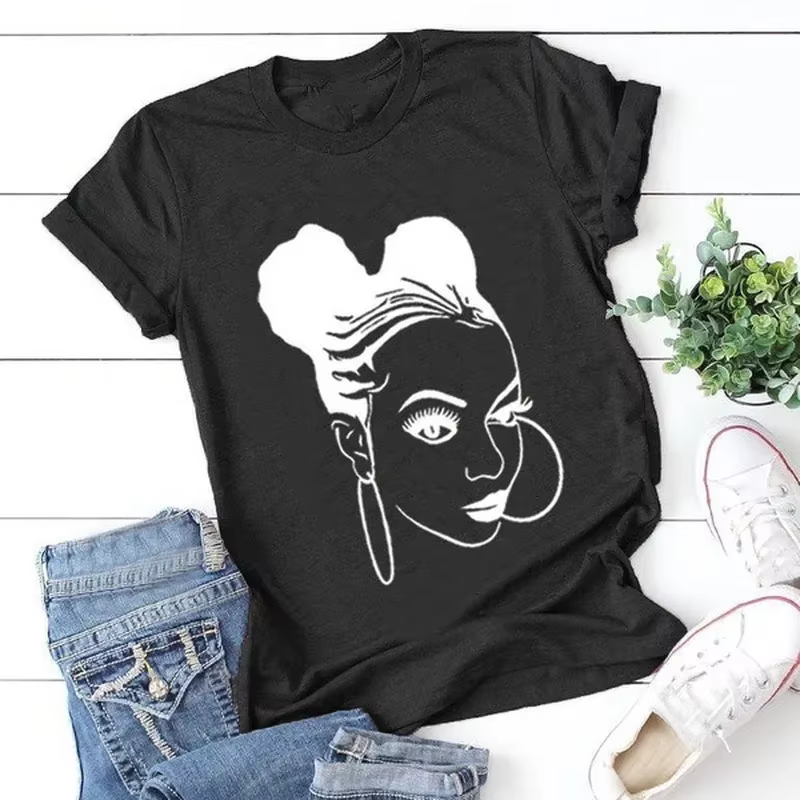 Fille africaine imprimer t-shirt femmes à manches courtes col rond t-shirt ample été femmes t-shirt