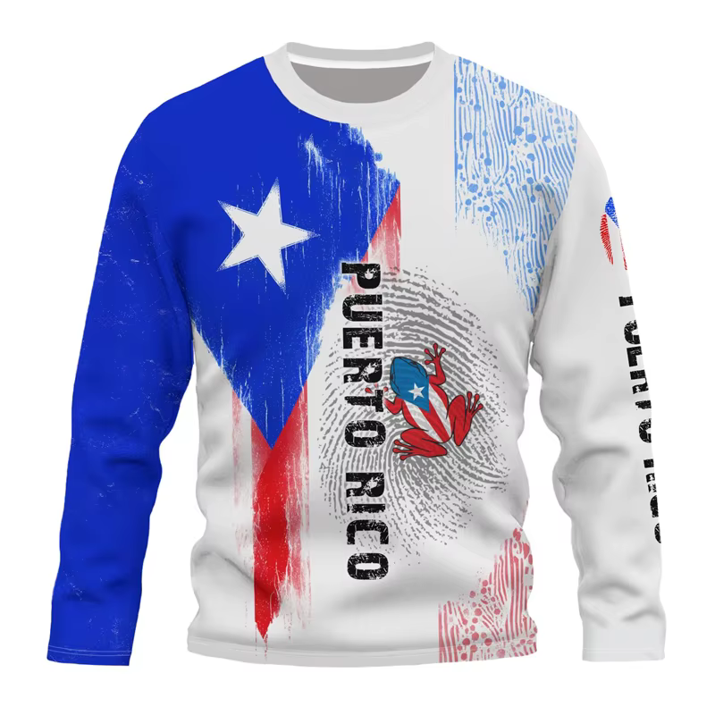 Porto Rico drapeau graphique T-Shirt pour hommes 3D imprimé puertorrican à manches longues T-Shirt s