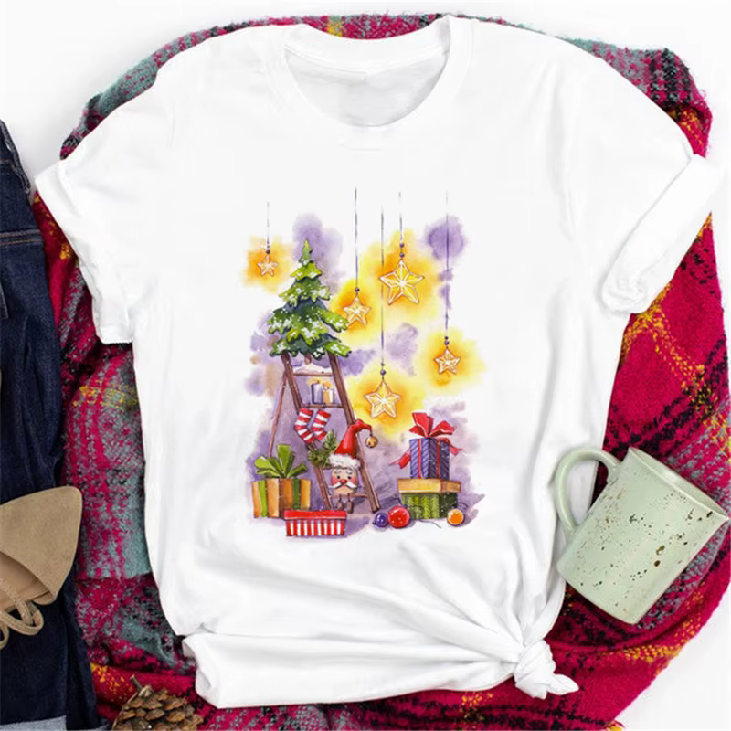 T-shirt Joyeux Noël, cadeau de Noël personnalisé et exquis, t-shirts et vêtements pour femmes, vêtem