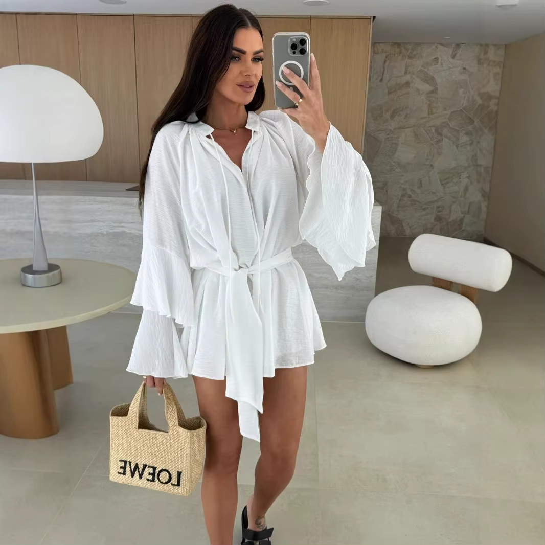 Nouvelle Collection 2026 : Robe Mini Ample et Élégante pour Femme, Col en V Profond, Manches Longues