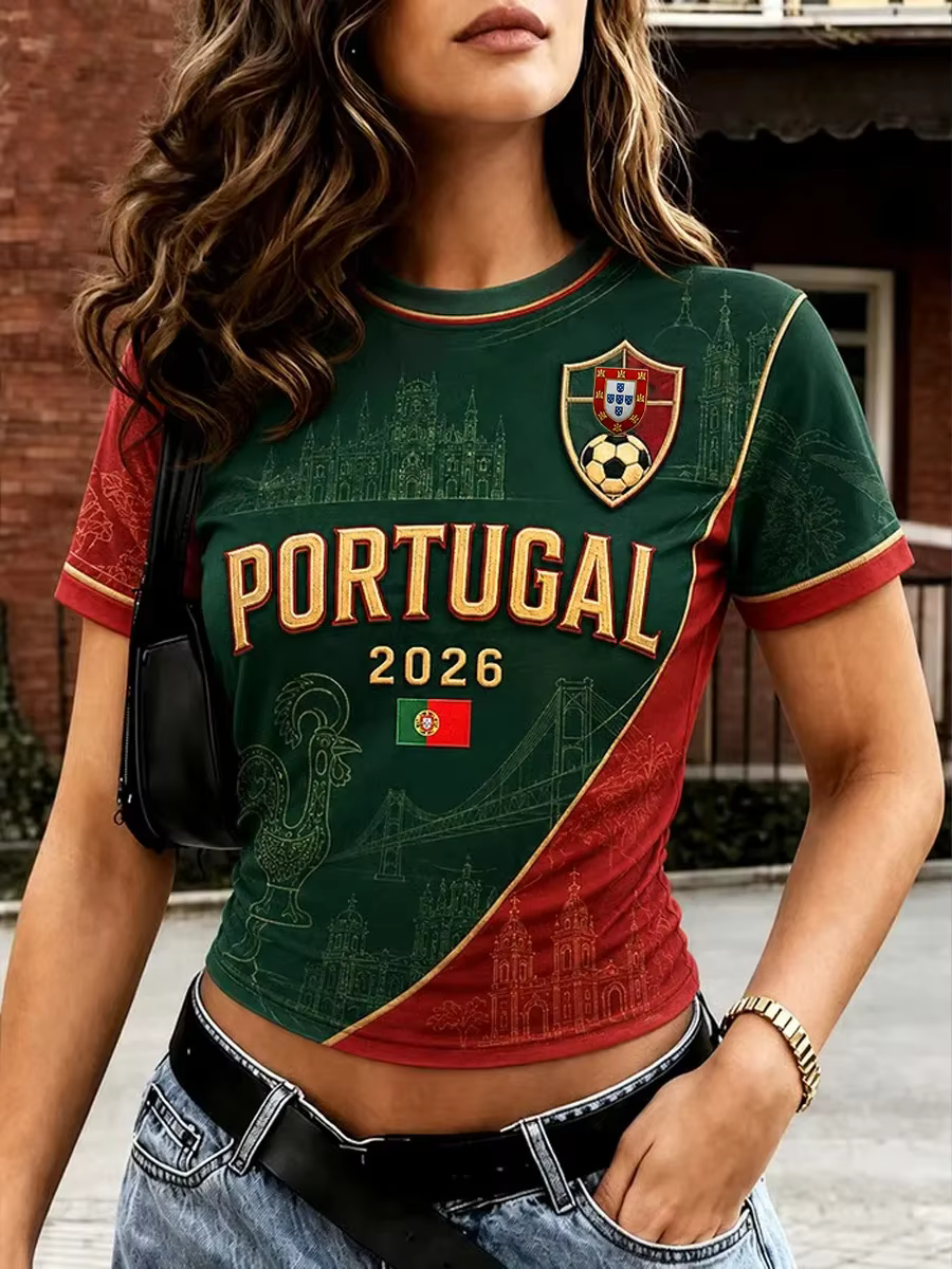 T-shirt de football portugais d'été, hauts imprimés de football, maillot de football décontracté pou