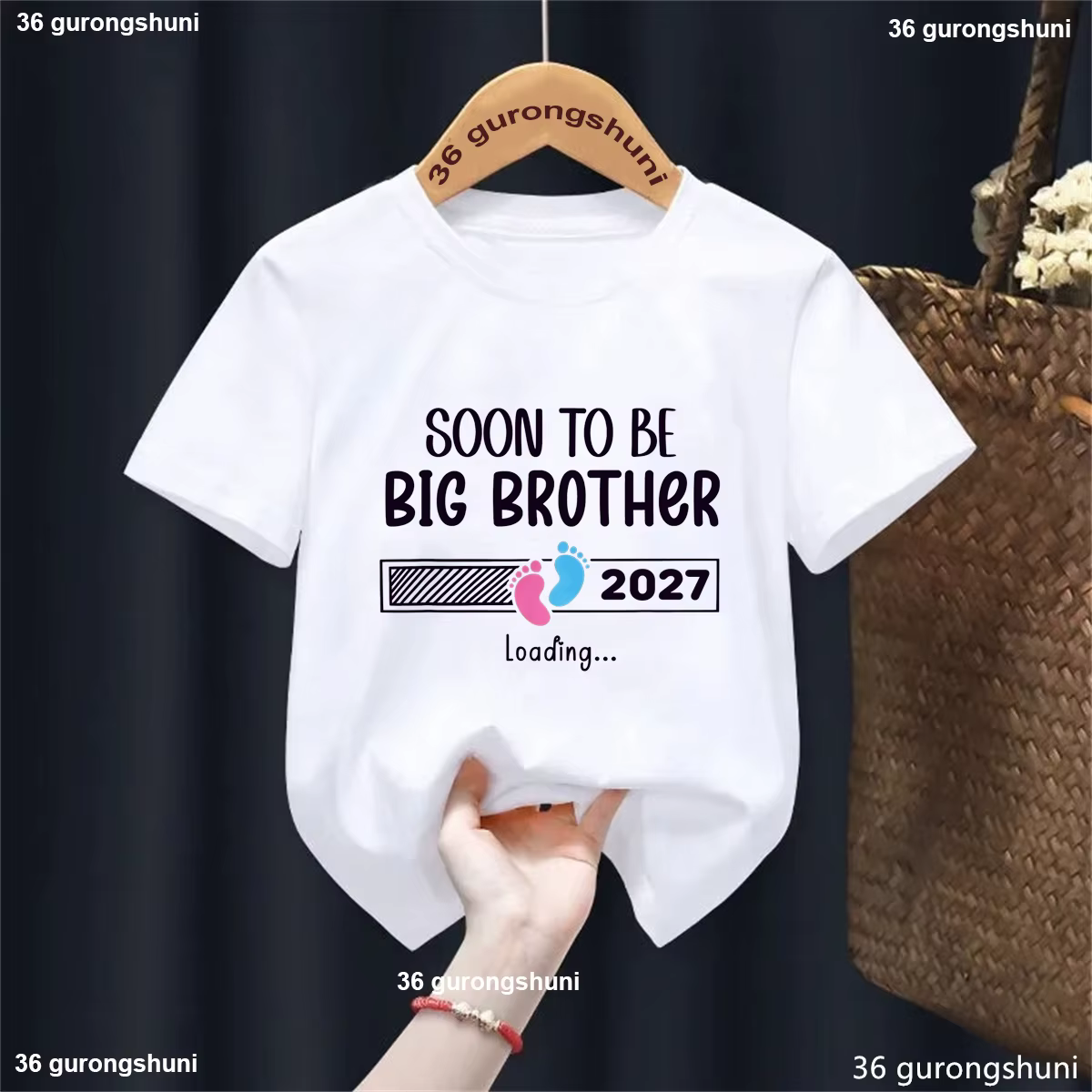 T-shirt à manches courtes pour garçons/filles, imprimé graphique « Bientôt grand frère/soeur 2027 »,