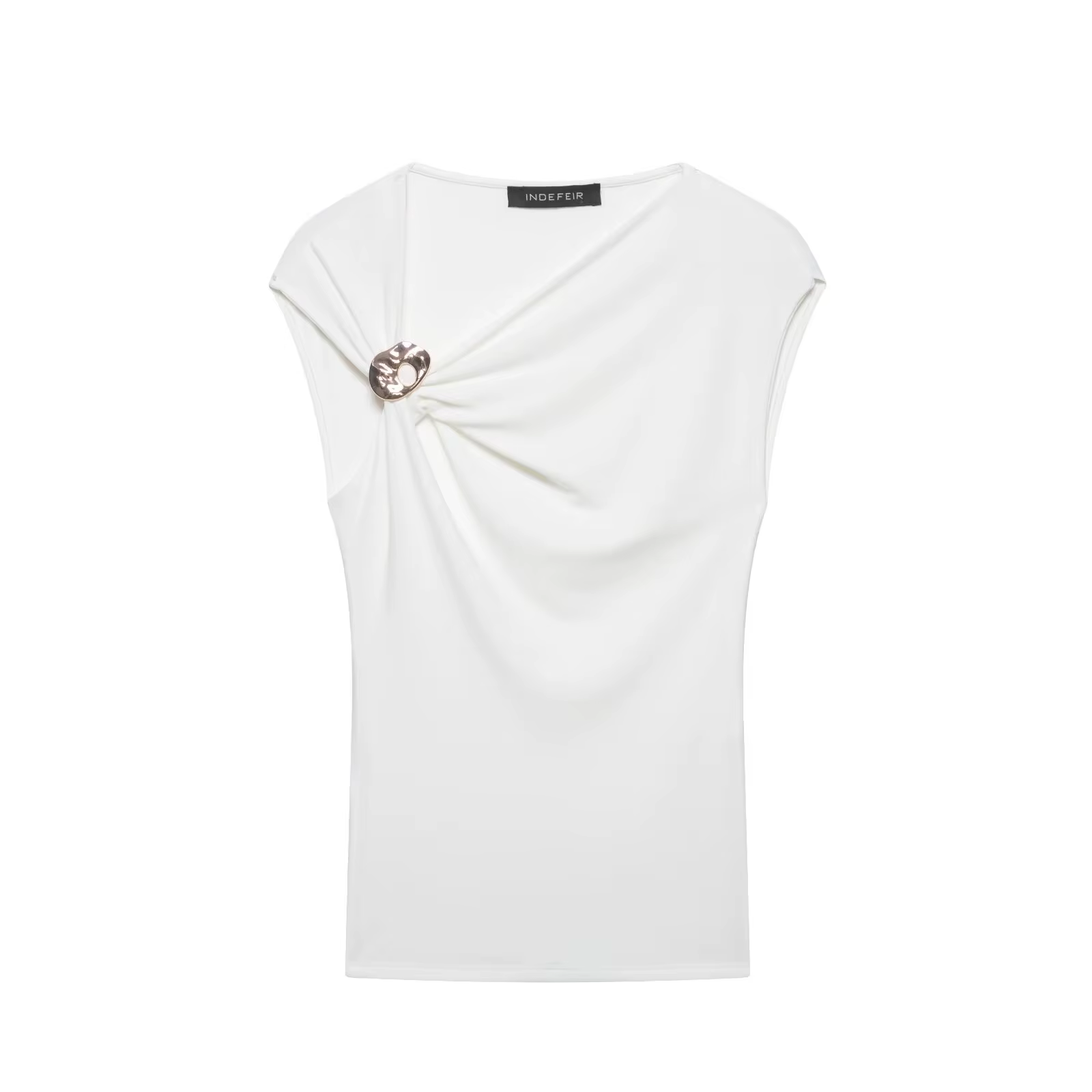 BSAY T-shirt blanc asymétrique pour femme, nouvelle collection été, streetwear, avec boucle métalliq