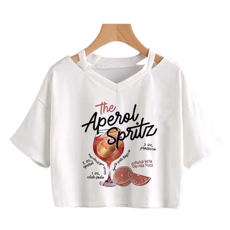T-shirt court imprimé Aperol Spritz rétro pour femme, motif cocktail, style vintage, idéal pour l'ét