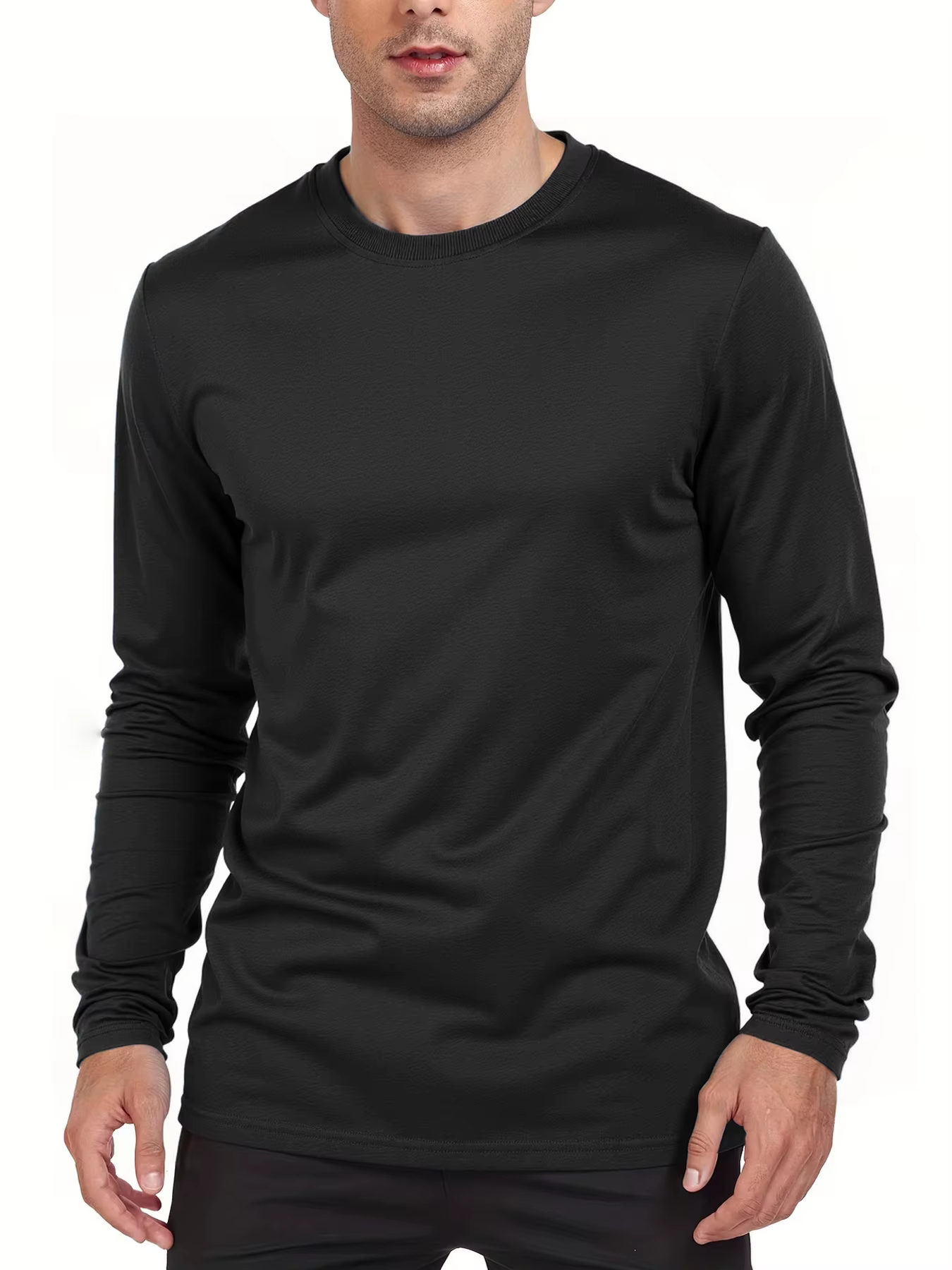 T-shirts à manches longues pour hommes T-shirts décontractés à col rond évacuant l'humidité hauts po