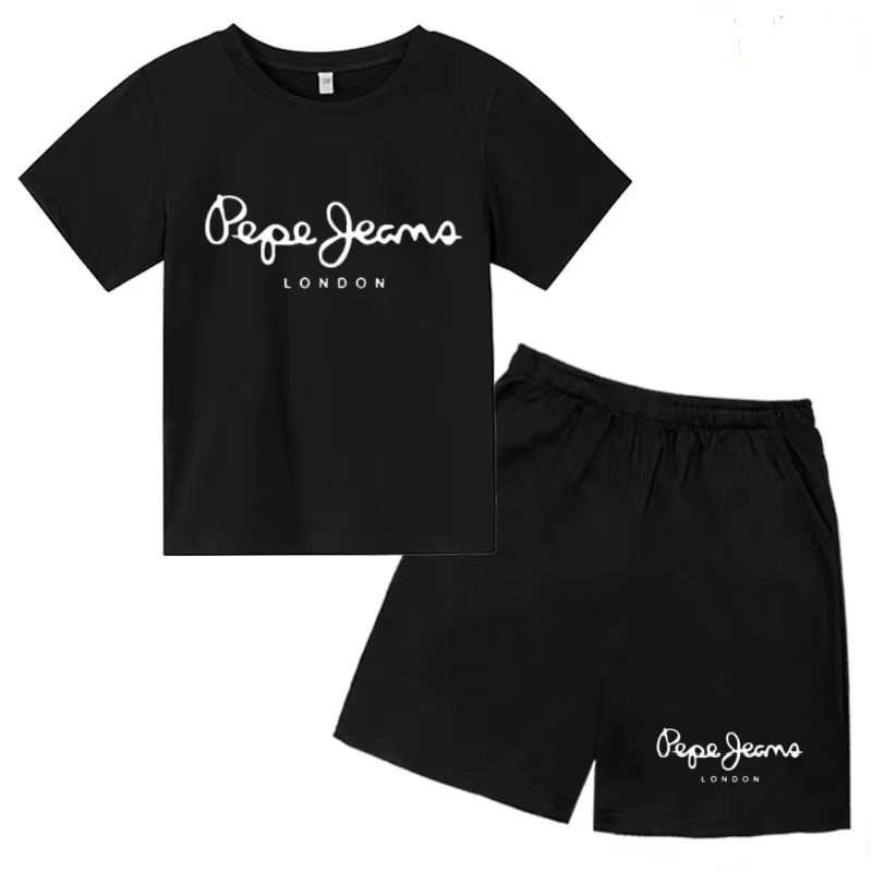 T-shirt de marque pour enfants, vêtements d'été, col rond, manches courtes + short, ensemble deux pi