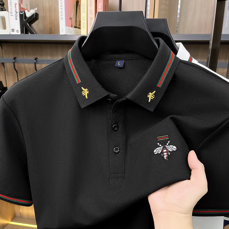Polo homme de haute qualité à manches courtes, col boutonné, broderie, style britannique, polo d'été