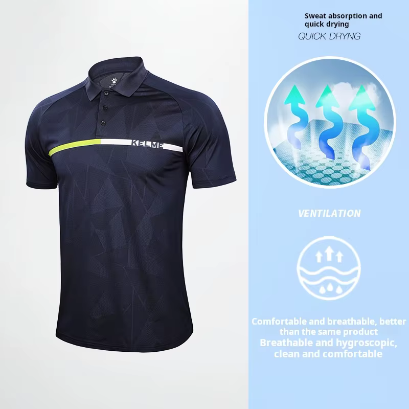 Kelme-Polo confortable et respirant pour homme, t-shirt à manches courtes, imprimé, anti-transpirati