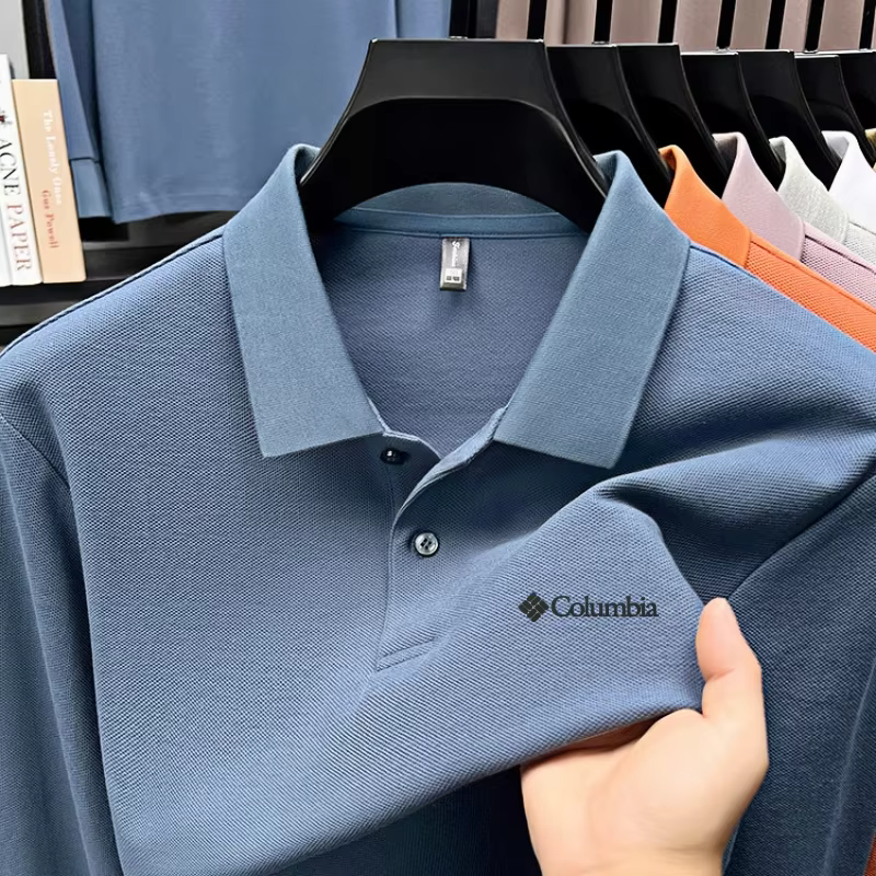 Polo haut de gamme à manches longues, imprimé tendance, haut pour homme, printemps, 100% coton, doux