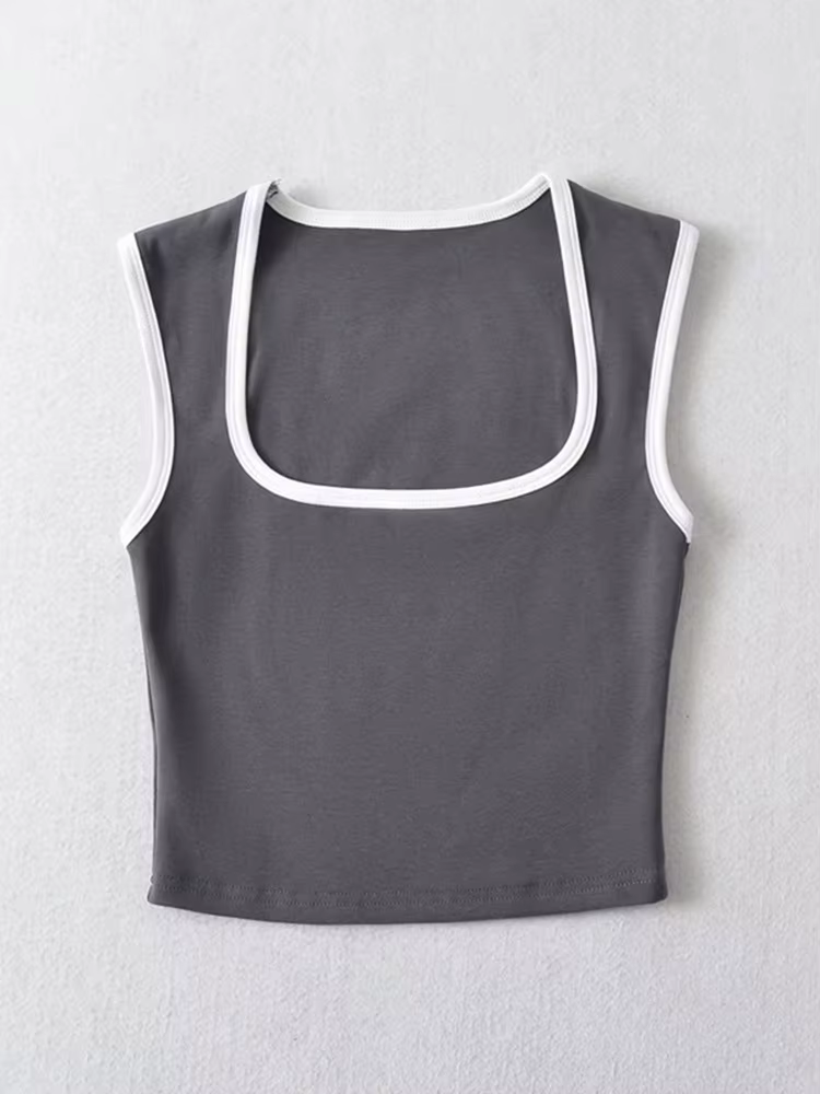 Débardeur sans manches pour femme, Slim, couleur contrastée, décontracté, col carré, haut court, vêt