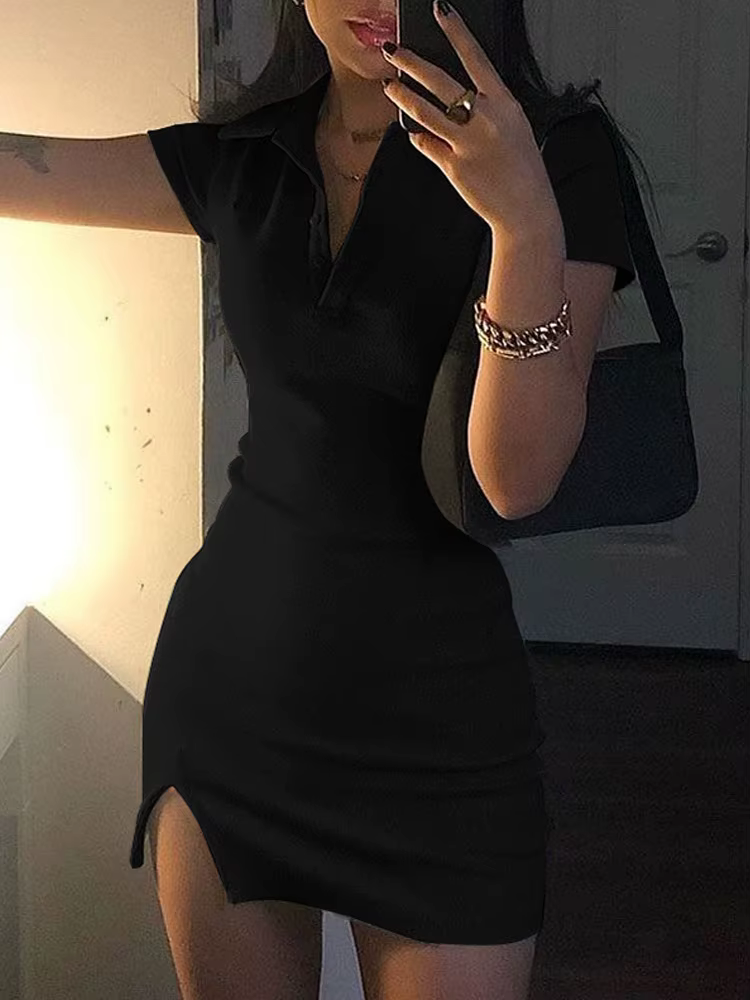 Mini robe fendue à manches courtes pour femmes, tenue d'été Sexy, mode Streetwear, vêtements de fête